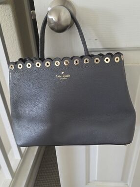 kate spade gray mini satchel with scalloped eyelet trim and gold hardware